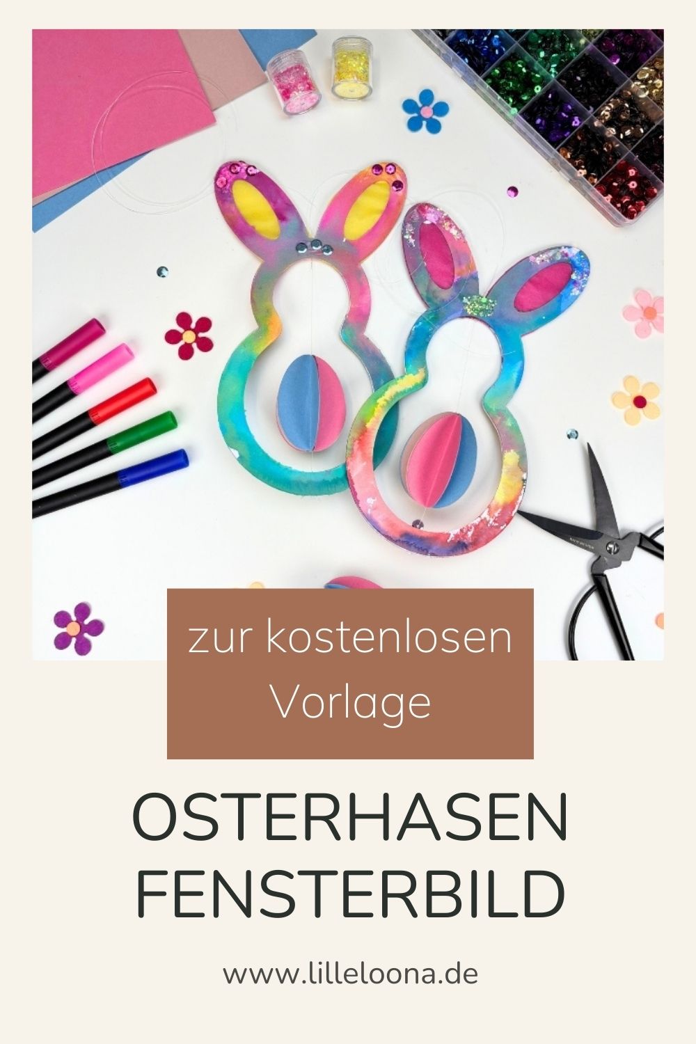 Osterhasen Fensterbild basteln – kostenlose Vorlage